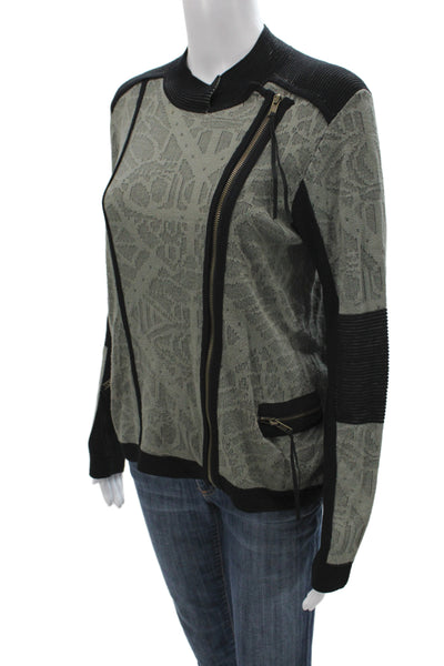 Artelier Nicole Miller Unisex Biker Jacket Black Geometric Rayon Size M
