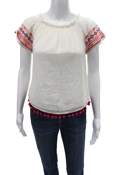 Christophe Sauvat Women Off Shoulder Cotton Tunic Blouse White Size XS