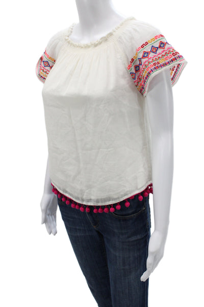 Christophe Sauvat Women Off Shoulder Cotton Tunic Blouse White Size XS