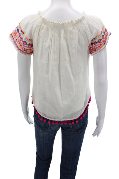 Christophe Sauvat Women Off Shoulder Cotton Tunic Blouse White Size XS
