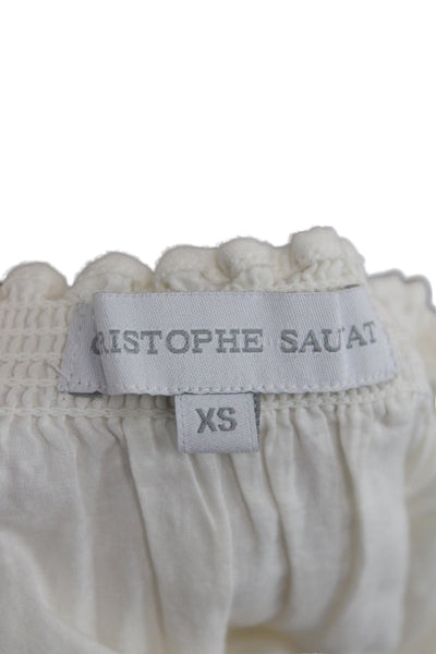 Christophe Sauvat Women Off Shoulder Cotton Tunic Blouse White Size XS