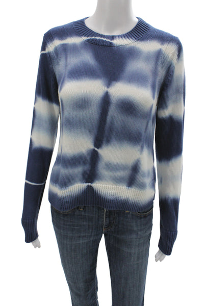 360 Sweater Womens Pullover Crew Neck Blue Striped Cotton Long Sleeve Size XS