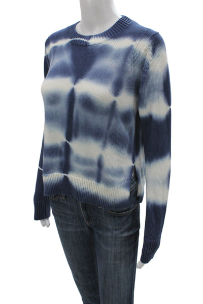 360 Sweater Womens Pullover Crew Neck Blue Striped Cotton Long Sleeve Size XS