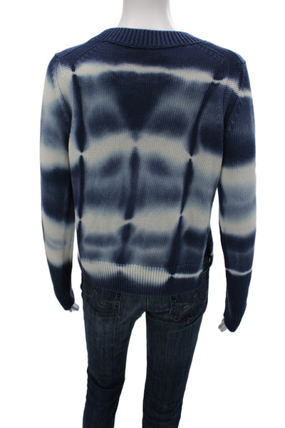 360 Sweater Womens Pullover Crew Neck Blue Striped Cotton Long Sleeve Size XS