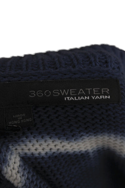 360 Sweater Womens Pullover Crew Neck Blue Striped Cotton Long Sleeve Size XS