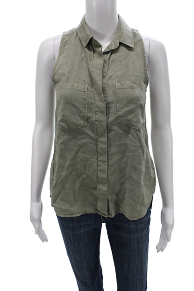 Bella Dahl Womens Sleeveless Collared Basic Button-Up Green Tencel Size XS
