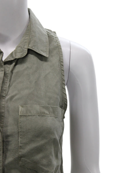 Bella Dahl Womens Sleeveless Collared Basic Button-Up Green Tencel Size XS