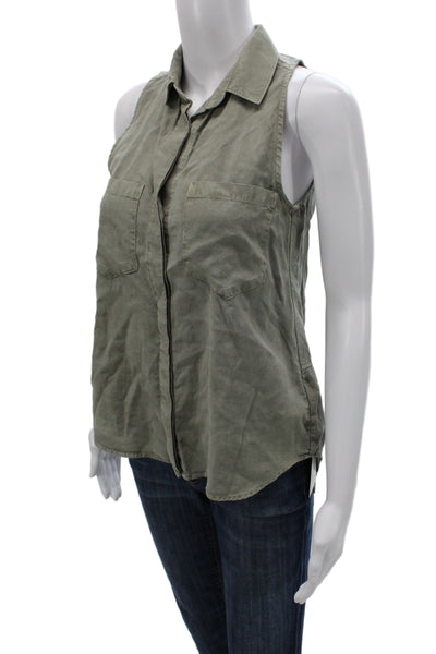 Bella Dahl Womens Sleeveless Collared Basic Button-Up Green Tencel Size XS