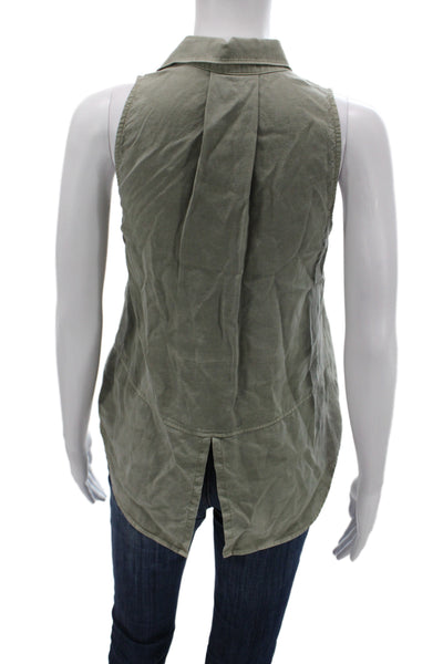 Bella Dahl Womens Sleeveless Collared Basic Button-Up Green Tencel Size XS
