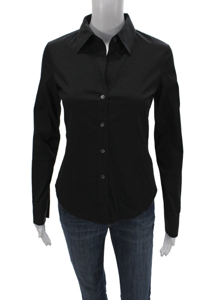 Theory Womens Basic Collared Button-Up Black Long Sleeve Cotton Size 0P