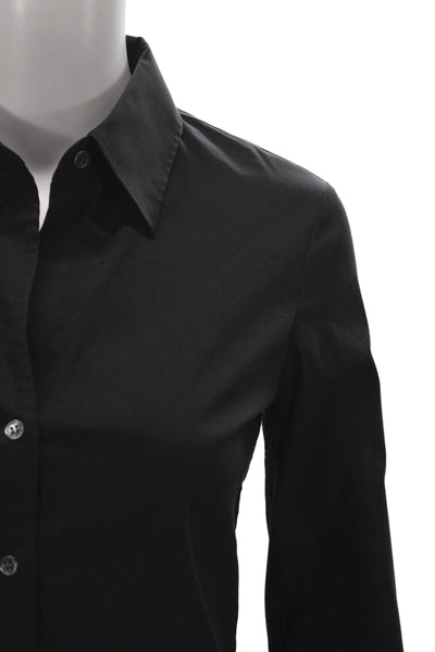 Theory Womens Basic Collared Button-Up Black Long Sleeve Cotton Size 0P