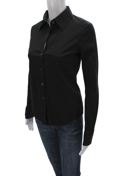 Theory Womens Basic Collared Button-Up Black Long Sleeve Cotton Size 0P