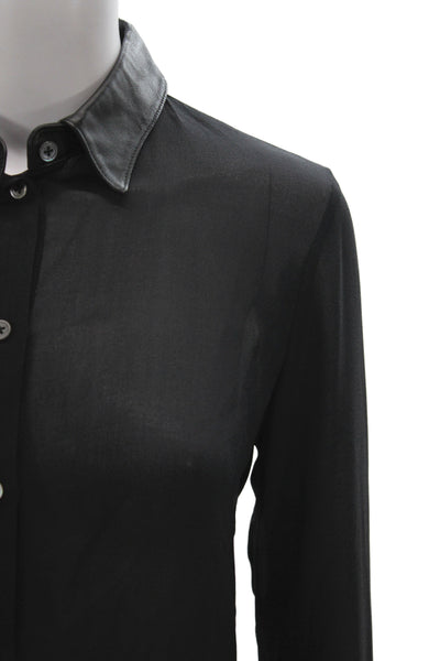 Elizabeth & James Women Black Silk Collared Long Sleeve Buttonup Blouse Size XS