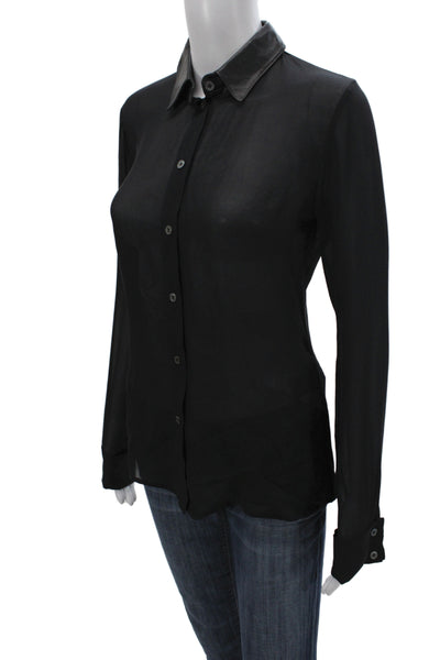 Elizabeth & James Women Black Silk Collared Long Sleeve Buttonup Blouse Size XS