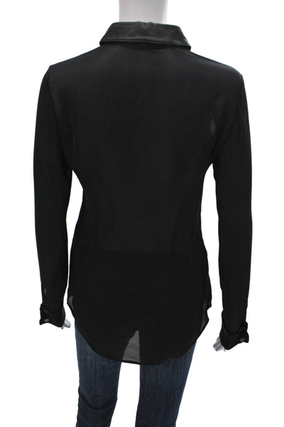 Elizabeth & James Women Black Silk Collared Long Sleeve Buttonup Blouse Size XS
