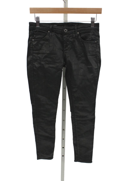 AG Adriano Goldschmied Womens Ankle Jeans Black Coated Low Rise Cotton Size 25