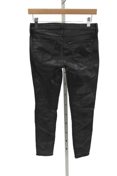 AG Adriano Goldschmied Womens Ankle Jeans Black Coated Low Rise Cotton Size 25