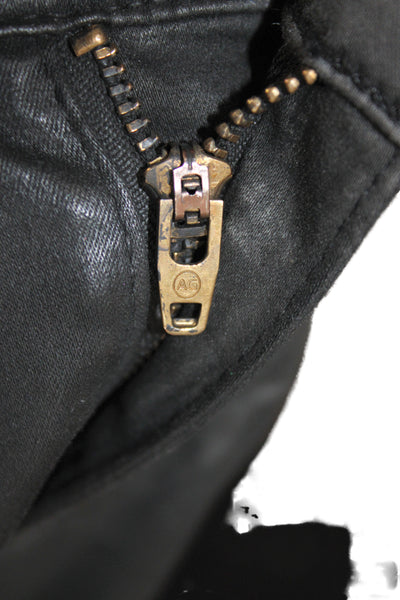 AG Adriano Goldschmied Womens Ankle Jeans Black Coated Low Rise Cotton Size 25
