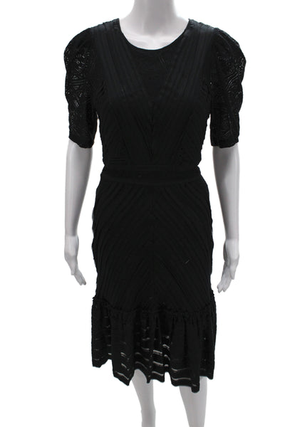 BCBGMAXAZRIA Women Sheath Dress Black Short Sleeve Round Neck Size S