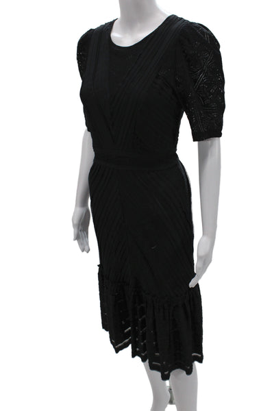 BCBGMAXAZRIA Women Sheath Dress Black Short Sleeve Round Neck Size S