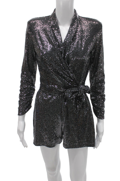 Zara Womens Tie Belt Black Long Sleeve V Neck Jumpsuit Size XS