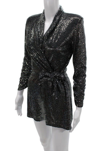 Zara Womens Tie Belt Black Long Sleeve V Neck Jumpsuit Size XS