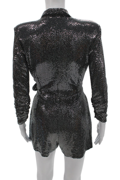 Zara Womens Tie Belt Black Long Sleeve V Neck Jumpsuit Size XS