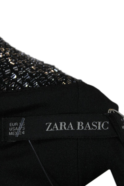 Zara Womens Tie Belt Black Long Sleeve V Neck Jumpsuit Size XS