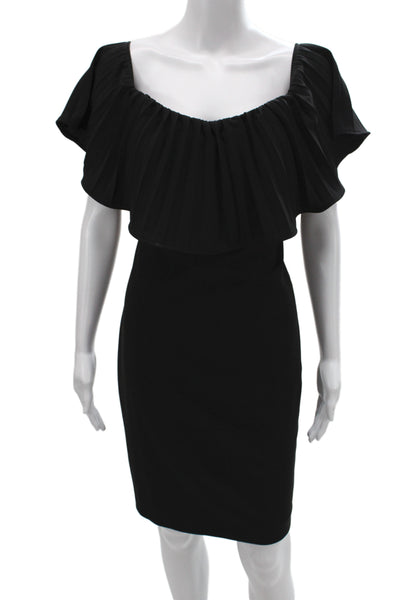 Badgley Mischka Women Sheath Dress Black Off Shoulder Short Sleeve Size 4