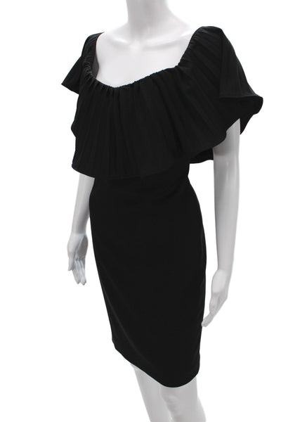Badgley Mischka Women Sheath Dress Black Off Shoulder Short Sleeve Size 4
