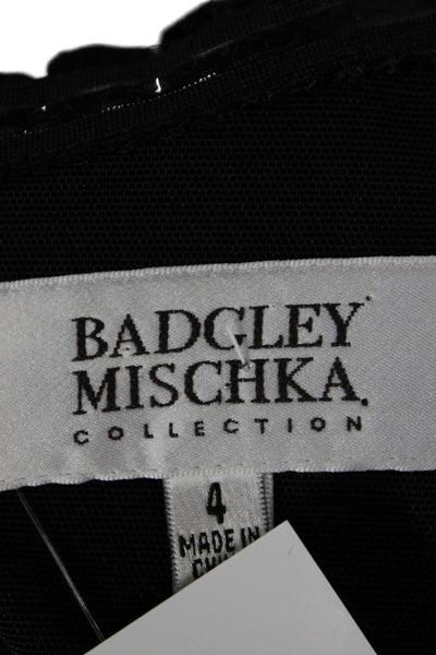 Badgley Mischka Women Sheath Dress Black Off Shoulder Short Sleeve Size 4