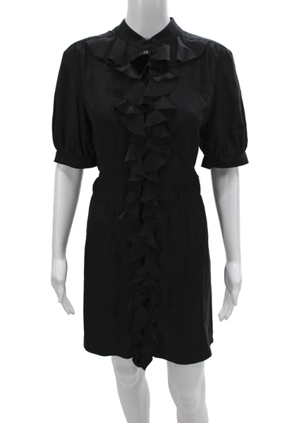 Amanda Uprichard Women Mini Silk Black Short Sleeve Dress Size M