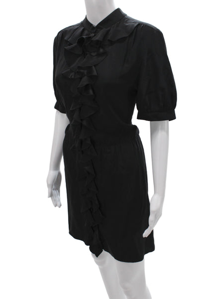 Amanda Uprichard Women Mini Silk Black Short Sleeve Dress Size M