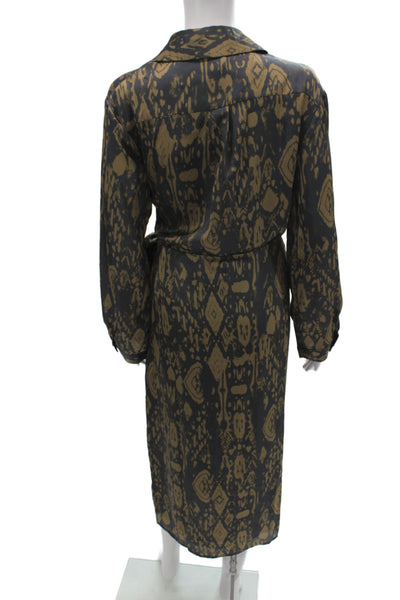 Dress Forum Women Wrap Dress Brown Long Sleeve Collared Geometric Tie Size L