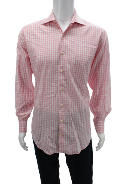 Peter Millar Men's Long Sleeves Button Down Pink Plaid Shirt Size L
