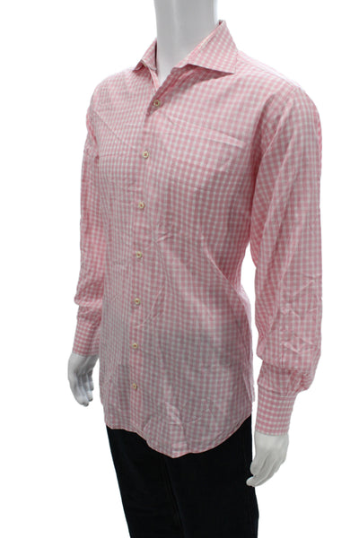 Peter Millar Men's Long Sleeves Button Down Pink Plaid Shirt Size L