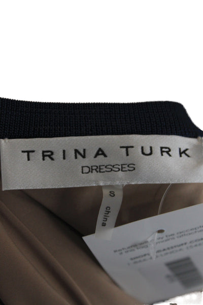 Trina Turk Women Wrap Dress Blue V-Neck 3/4 Sleeve Chevron Size S