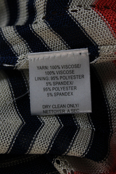 Trina Turk Women Wrap Dress Blue V-Neck 3/4 Sleeve Chevron Size S