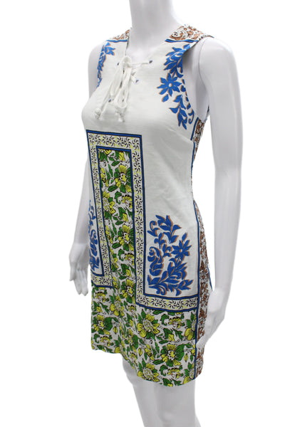Plenty by Tracy Reese Women Blue Floral Shift Dress Henley Cotton Size S