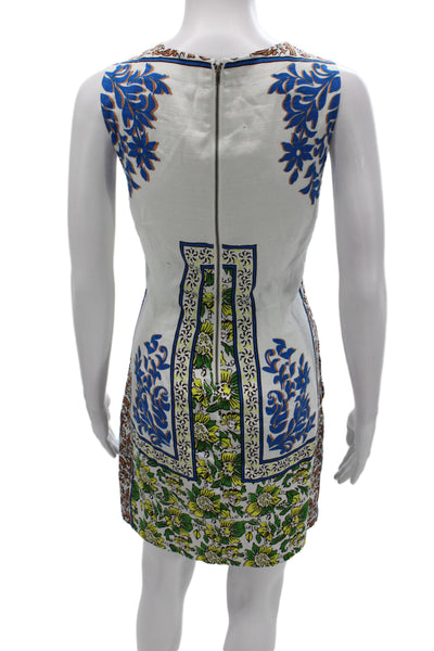 Plenty by Tracy Reese Women Blue Floral Shift Dress Henley Cotton Size S
