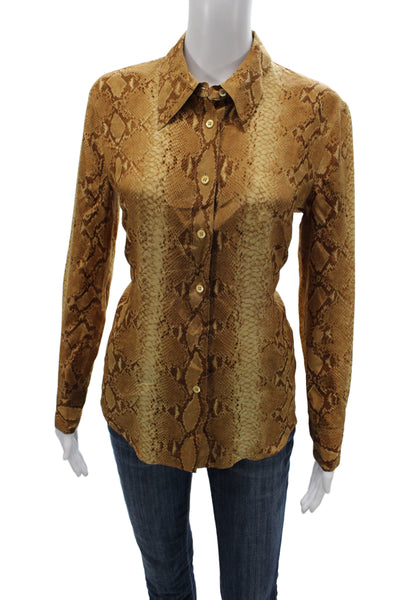 Laurel Womens Silk Animal Print Collared Button Long Sleeve Blouse Size 36
