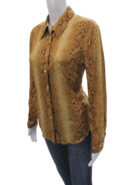 Laurel Womens Silk Animal Print Collared Button Long Sleeve Blouse Size 36