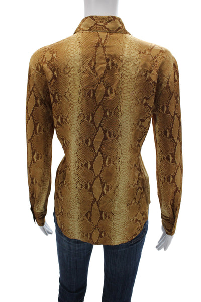 Laurel Womens Silk Animal Print Collared Button Long Sleeve Blouse Size 36