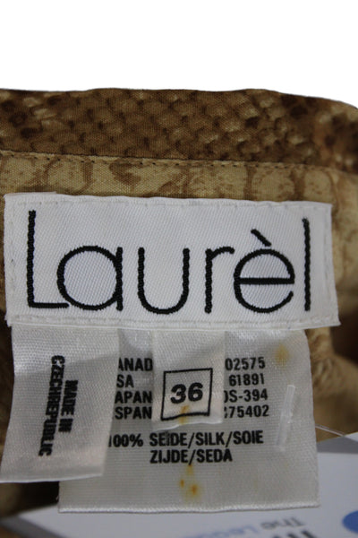 Laurel Womens Silk Animal Print Collared Button Long Sleeve Blouse Size 36