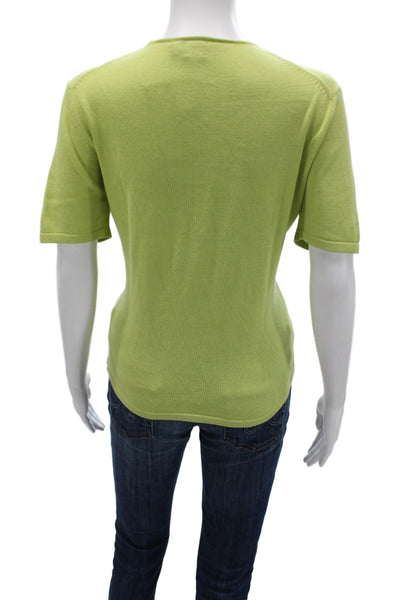 Belford Womens Pullover Sweater Green Cotton Short Sleeve Crewneck Size M