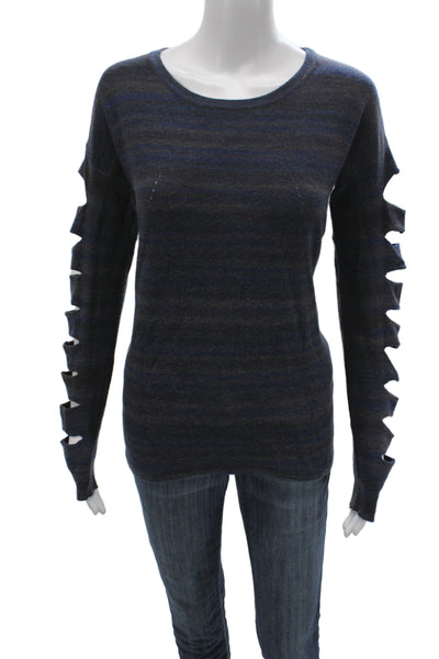 One Grey Day Womens Blue Striped Scoop Neck Pullover Sweater Cutout Size M