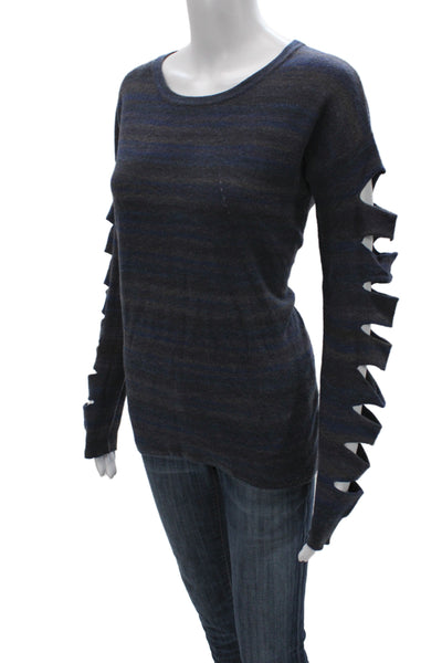 One Grey Day Womens Blue Striped Scoop Neck Pullover Sweater Cutout Size M