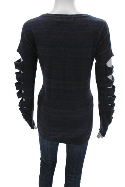 One Grey Day Womens Blue Striped Scoop Neck Pullover Sweater Cutout Size M