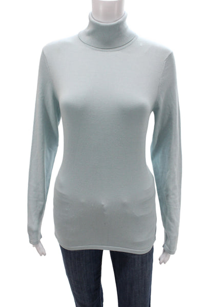 Belford Women Blue Silk Turtleneck Pullover Sweater Long Sleeve Size M