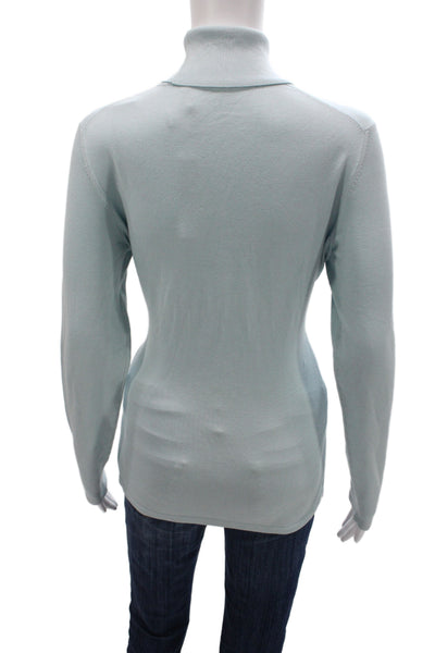 Belford Women Blue Silk Turtleneck Pullover Sweater Long Sleeve Size M